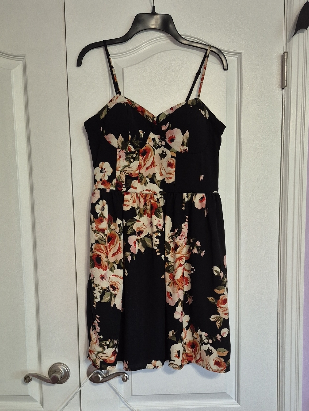 XHILARATION Floral Spaghetti-Strap Dress in Black and Peach